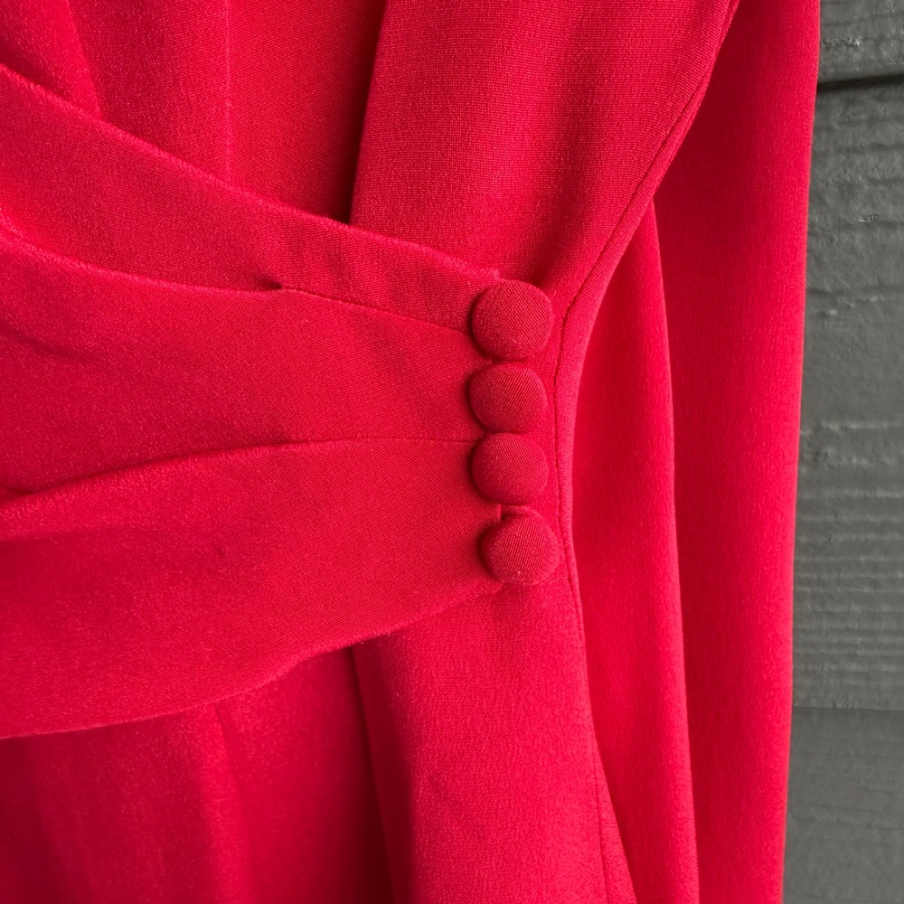 Donna Morgan Silk Wrap Midi Dress Pink Long Sleeve Cocktail Size 10 - Picture 9 of 10